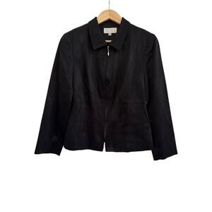 Isabel Ardee Satin Zip Up Jacket Womens Size 8 Black Vintage Career Quiet Luxury
